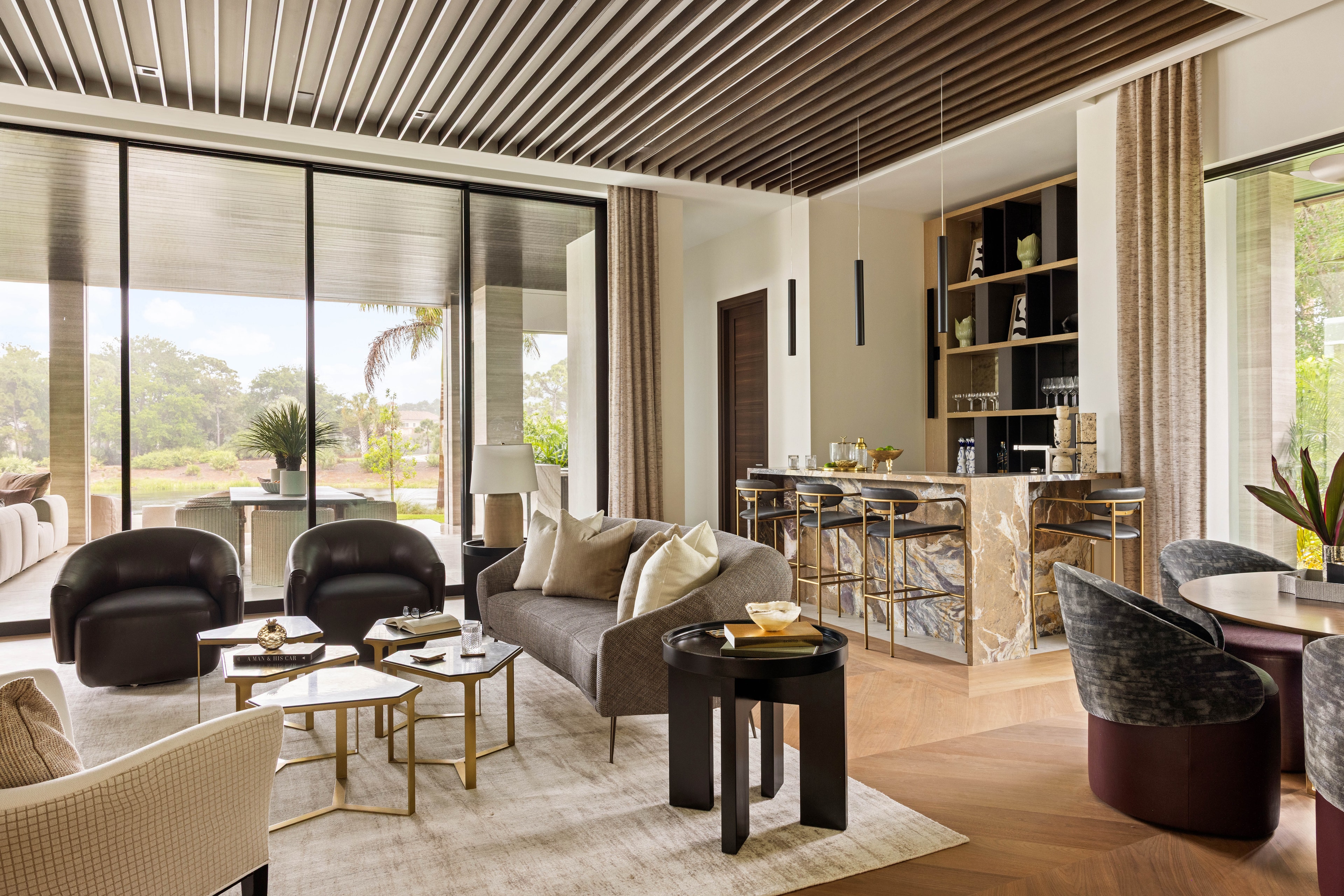 Luxury dining room with mountain view