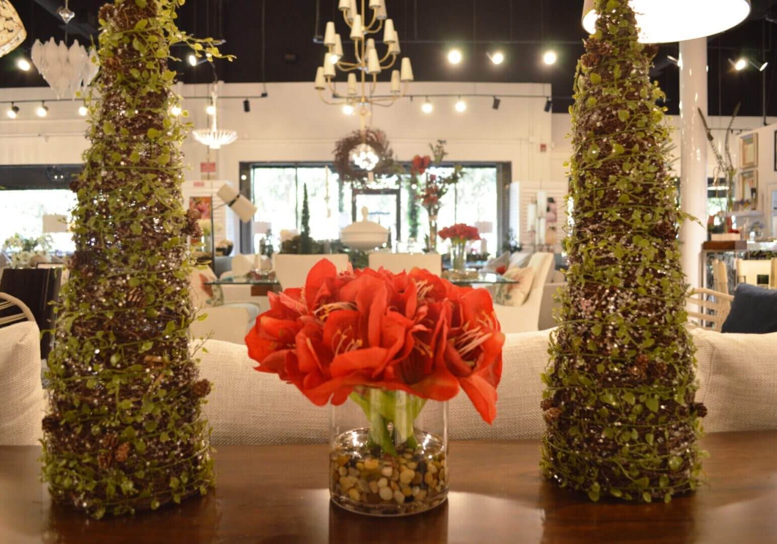 A vase of flowers on top of a table.