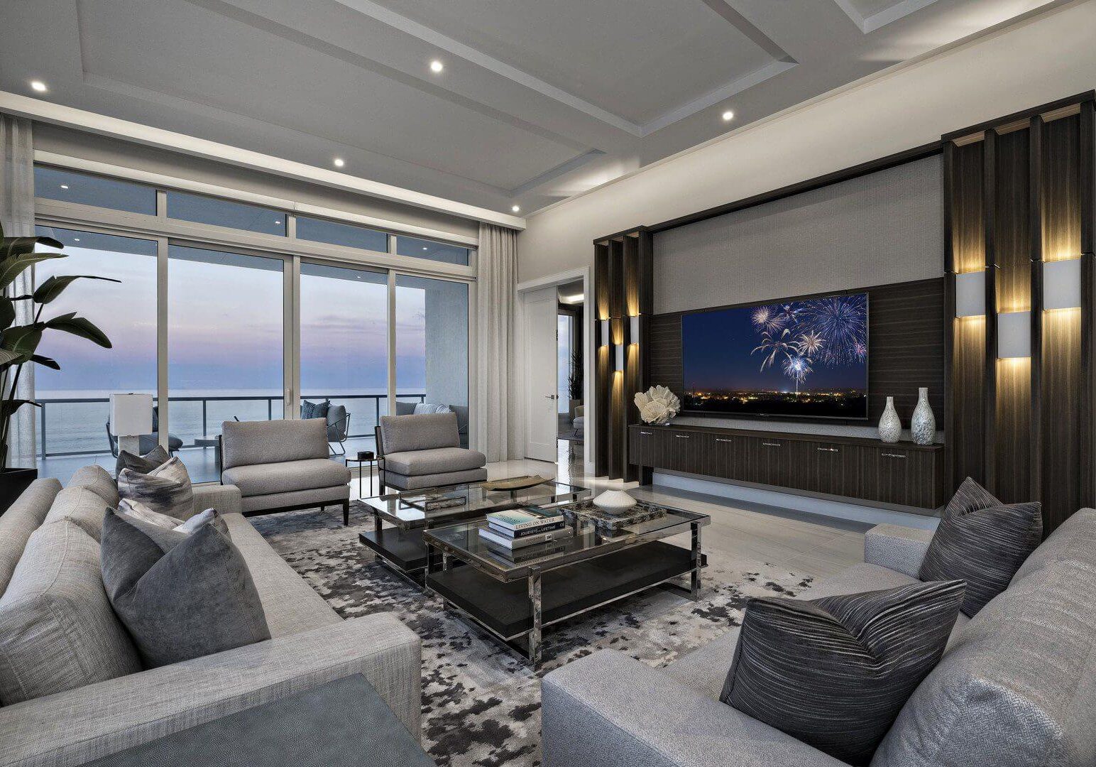 A living room with couches and tables in it